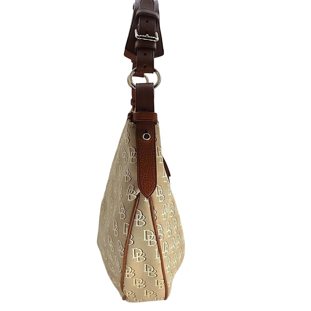 Dooney & Bourke Monogram Shoulder Bag‎ Tan Brown Leather Trim Hobo Bag - Picture 4 of 11